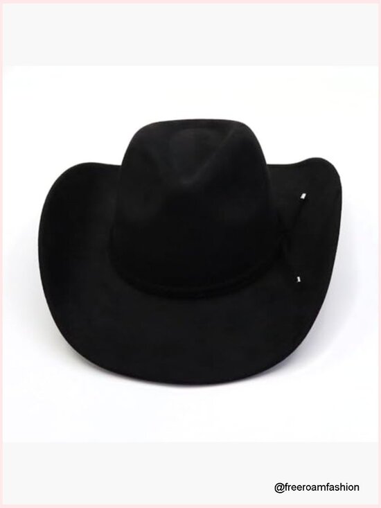 Wide Brim Suede Cowboy Hat with Woven Buckle Belt Classic Fedora main image 6
